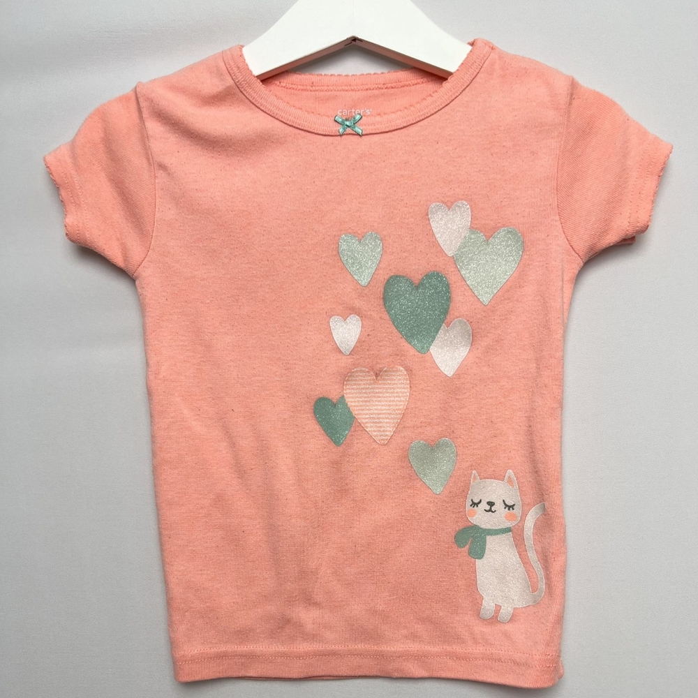 Carter's little Girl T Shirt Short Sleeve Kitty love 3T